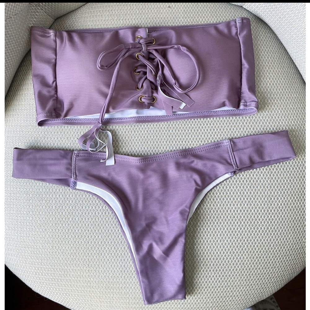 Arabella Swim Saskia Purple Cheeky Bandeau Bikini Small NEW
